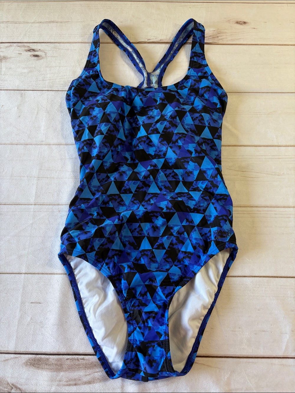 Speedo Blue and Black Geometric One-Piece Swimsuit